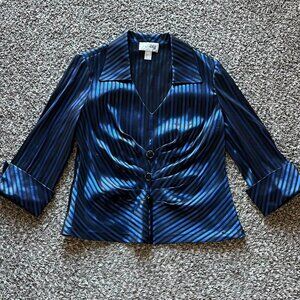Retro Joseph Ribkoff Button up Blouse Womens 12 Blue Striped Satin Collared Top